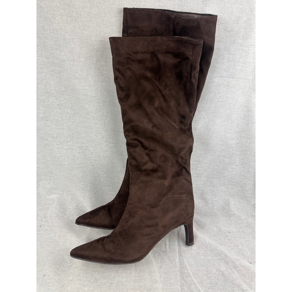 a new day Shoes - A New Day Womens Brown Faux Suede Pointed Toe Kitten Heel Tall Boots Size 6
